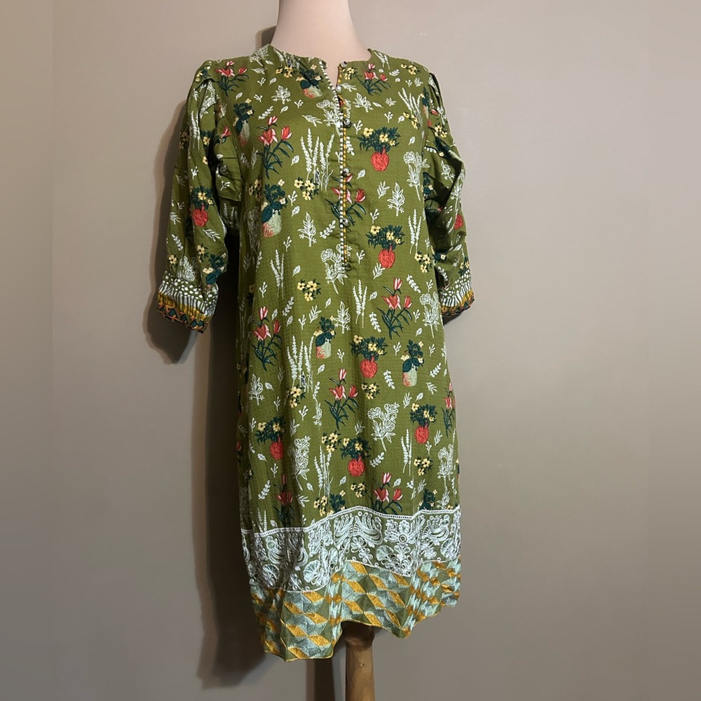 Floral Olive Green Printed Kurti/Tunic